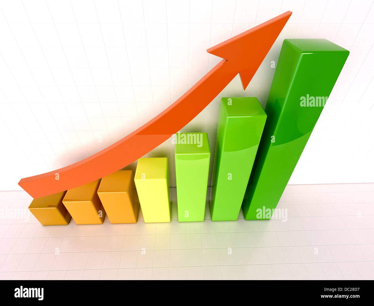 Glänzende Farbe Balkendiagramm zeigt Wachstum auf hellem Hintergrund Stockfoto