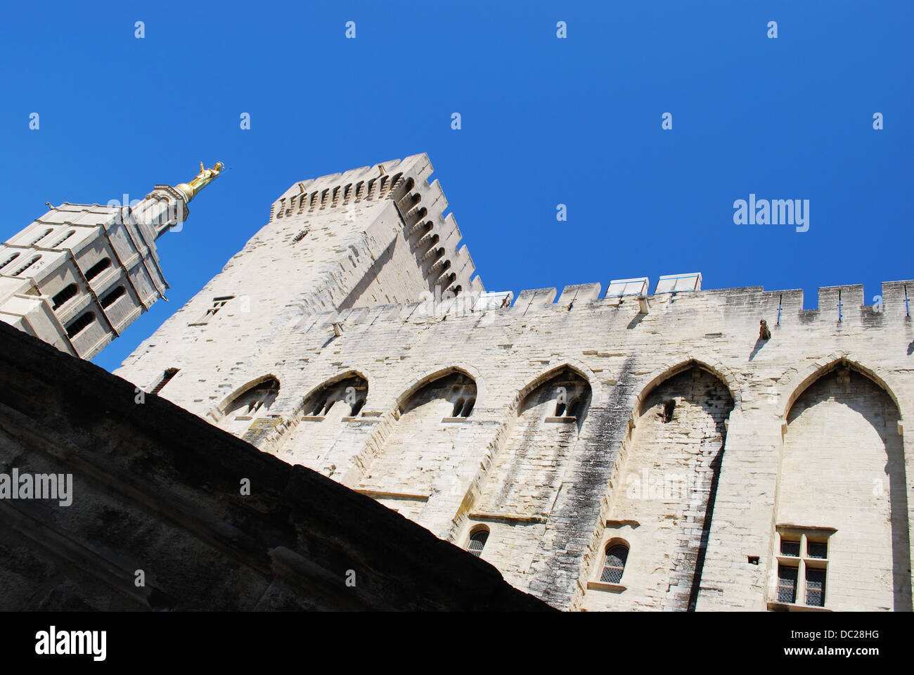 Palast der Päpste und Notre Dame-Kirche in Avignon, Provence, Frankreich Stockfoto