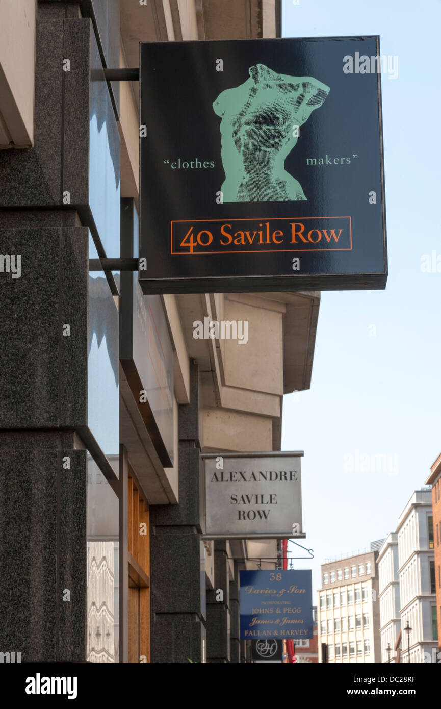 40 Savile Row Kleidung Hersteller Ladenschild Savile Row London UK Stockfoto