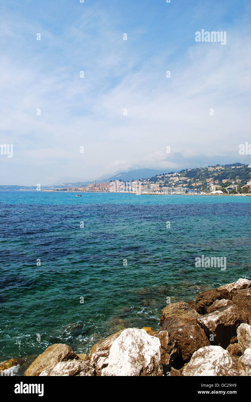 Menton Stadt und Küste, französische Riviera Landschaft, Provence, Frankreich Stockfoto