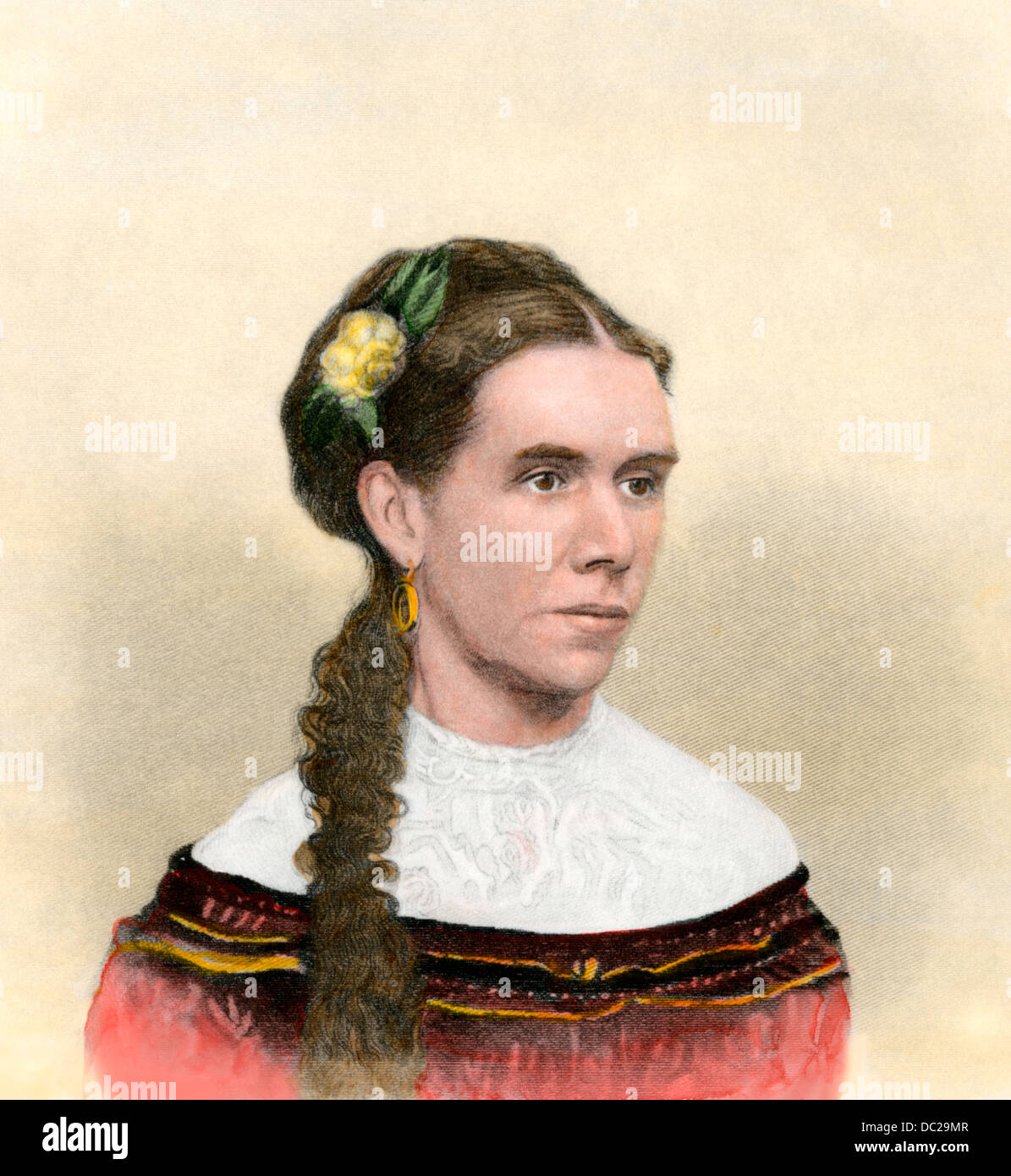 Martha Johnson Patterson, die Tochter von Präsident Andrew Johnson, der als Weiße Haus Gastgeberin serviert. Hand - farbige Gravur Stockfoto Martha Johnson Patterson, die Tochter von Präsident Andrew Johnson, der als Weiße Haus Gastgeberin serviert. Hand - farbige Gravur Stockfoto