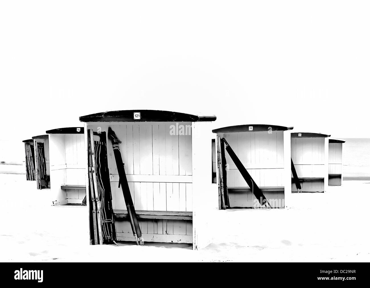 Strand Hütten zu mieten an der Nordseeküste, Katwijk Aan Zee, Südholland, Niederlande. Stockfoto