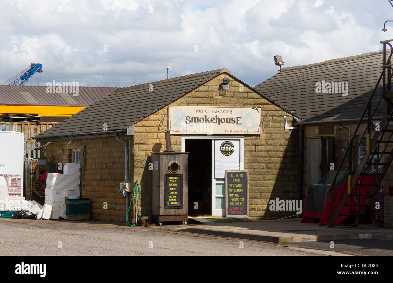 Der Hafen von Lancaster Räucherei in Glasson Dock, Lancaster, Lancashire. Stockfoto