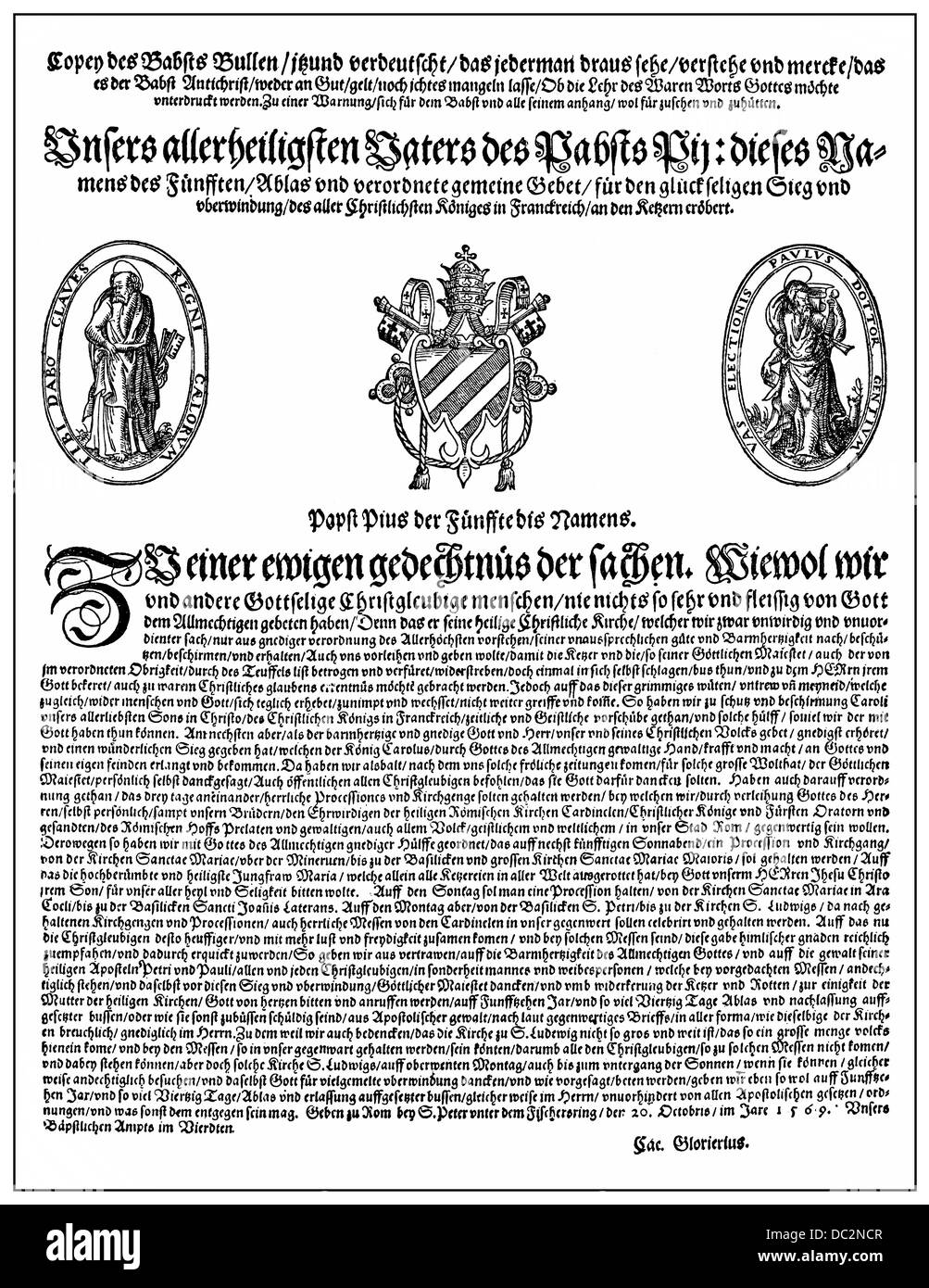 Päpstliche Bulle Hebraeorum Gens von 1569 für die Vertreibung der Juden, Papst Pius v. oder Antonio Michele Ghislieri, 1504-1572 Stockfoto