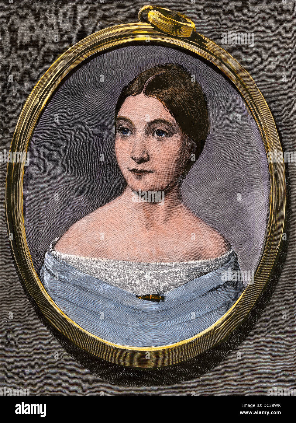 Thema Jessie Benton Fremont, Ehefrau von John C. Fremont. Hand - farbige Holzschnitt Stockfoto