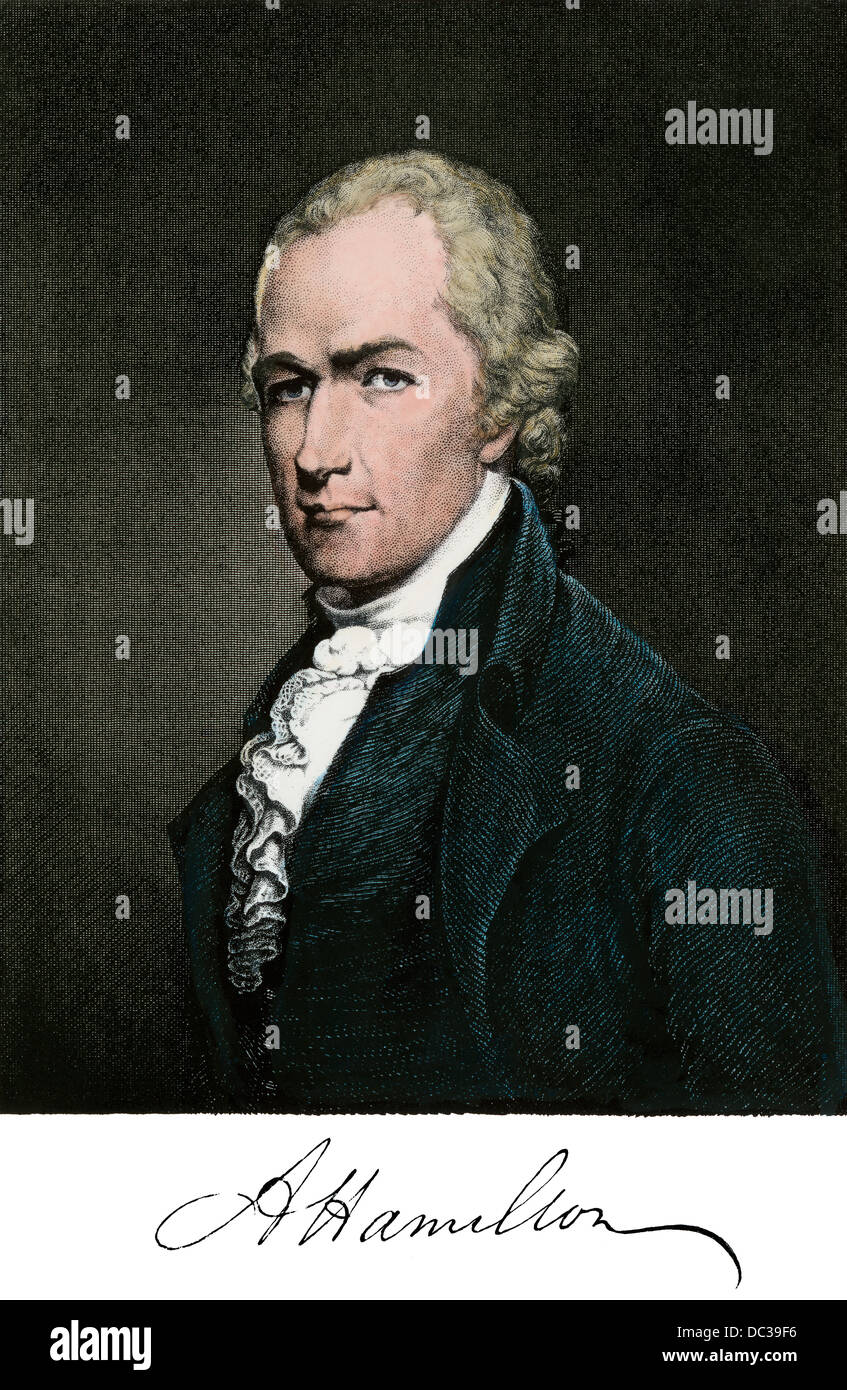 Alexander Hamilton, mit Autogramm. Hand - farbige Gravur Stockfoto