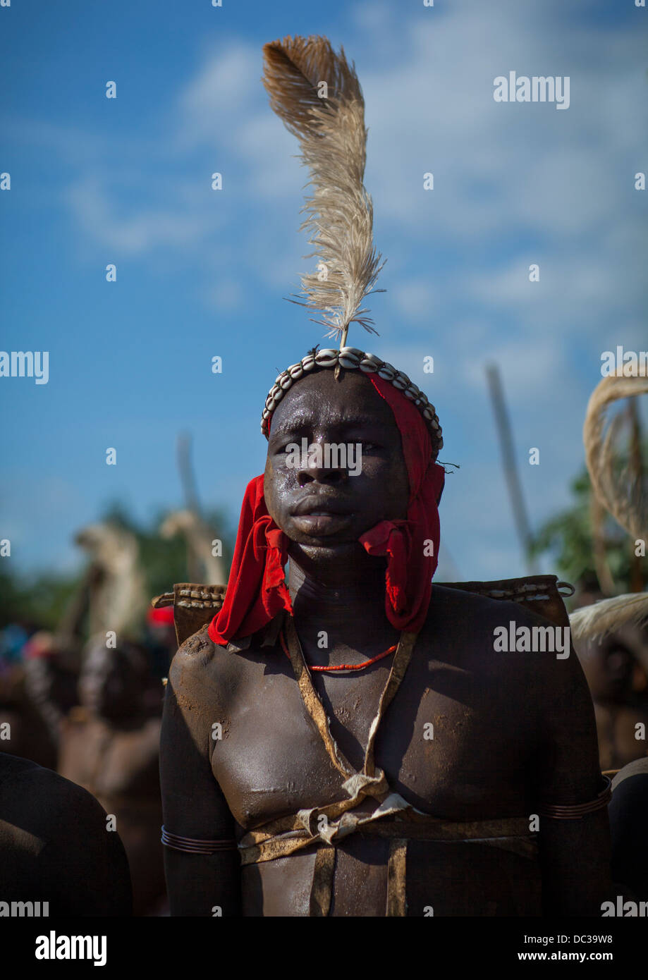 Bodi-Stamm dicke Männer während der Zeremonie Kael, Hana Mursi, Omo-Tal, Äthiopien Stockfoto