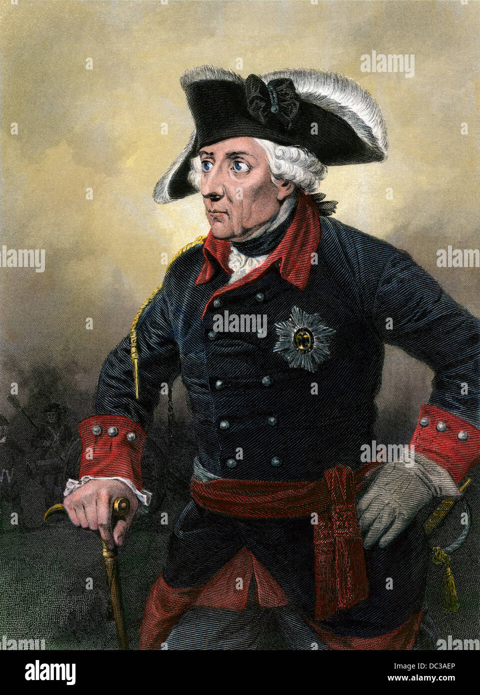 Kaiser Friedrich der Große von Preußen. Handcolorierte Stahlstich Stockfoto Kaiser Friedrich der Große von Preußen. Handcolorierte Stahlstich Stockfoto