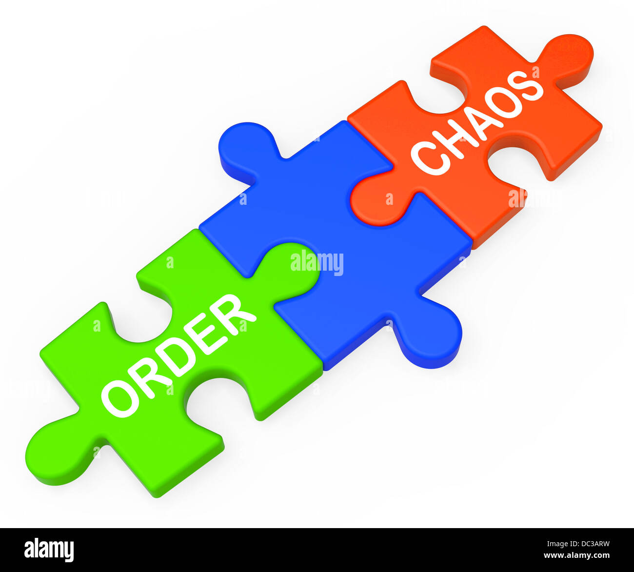 Ordnung Chaos zeigt organisiert oder unorganisiert Stockfoto