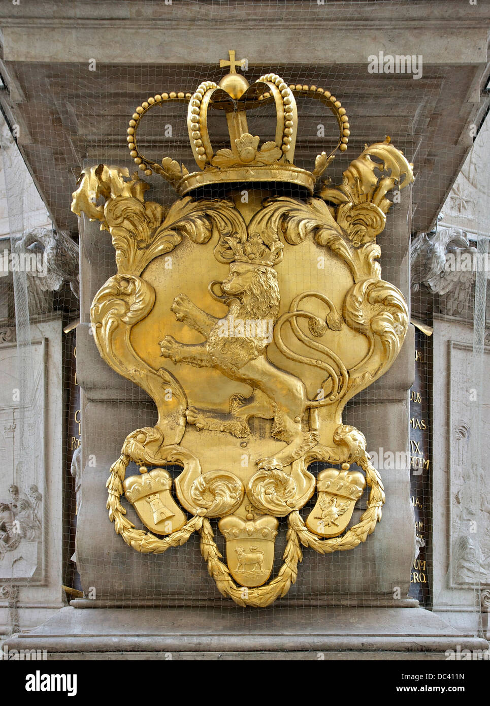 Das Echtheitszertifikat des Königreichs Böhmen, an der Säule an der Pest (Pestsäule), am Graben, Wien, Österreich Stockfoto