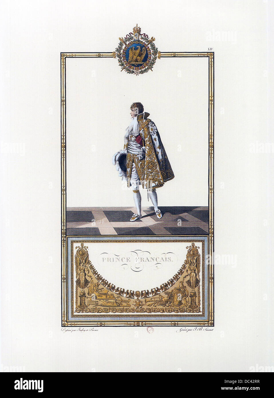 Prinz Français (französische Prinz). Zeichnung von Isabey & Percier, Kupferstich von Simonet, für die offizielle Kostüme der Krönung Stockfoto