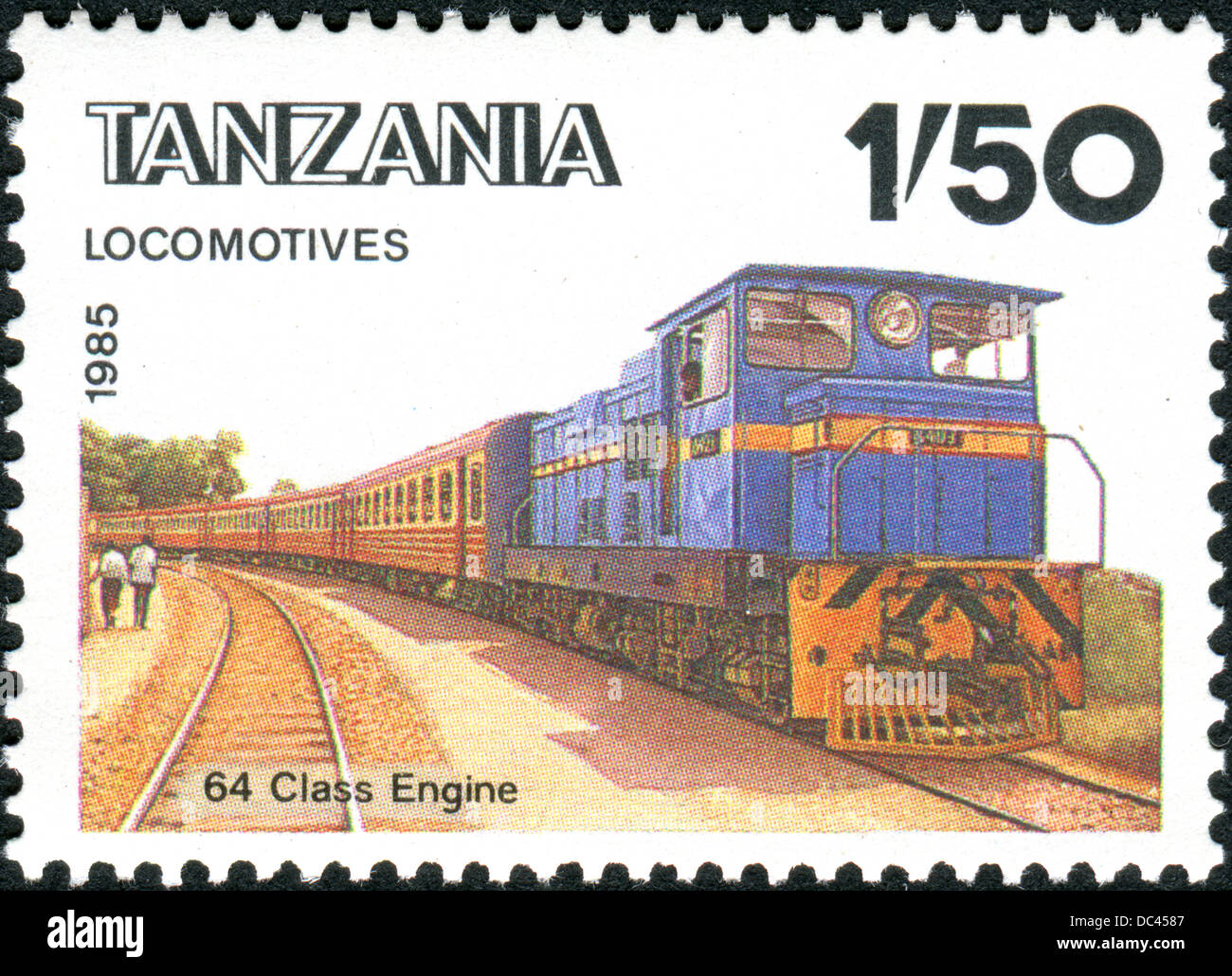 Eine Briefmarke gedruckt in Tansania, zeigt Lokomotiven (2. Serie), Klasse 64 Diesellok Stockfoto