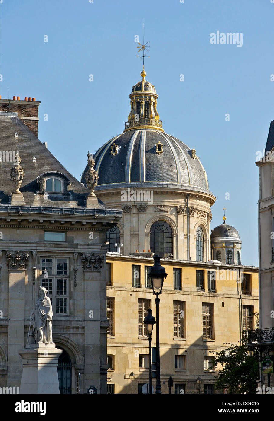 Die Kuppel des Institut de France, von Mahmoud Darwish Platz in Paris, 6. Arrdt. Links, "die Republik", von Jean-François Soitou Stockfoto