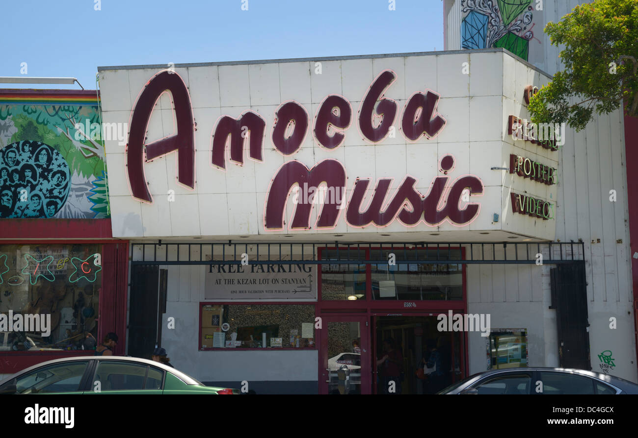 Amöbe Musik im Haight-Ashbury Bereich des San Francisco Zeichen Stockfoto