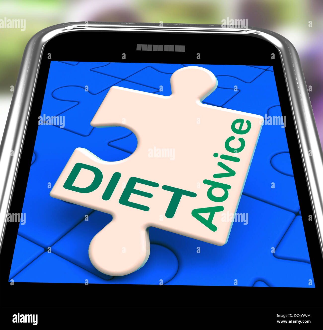 Diätberatung auf Smartphone mit gesunder Ernährung Stockfoto