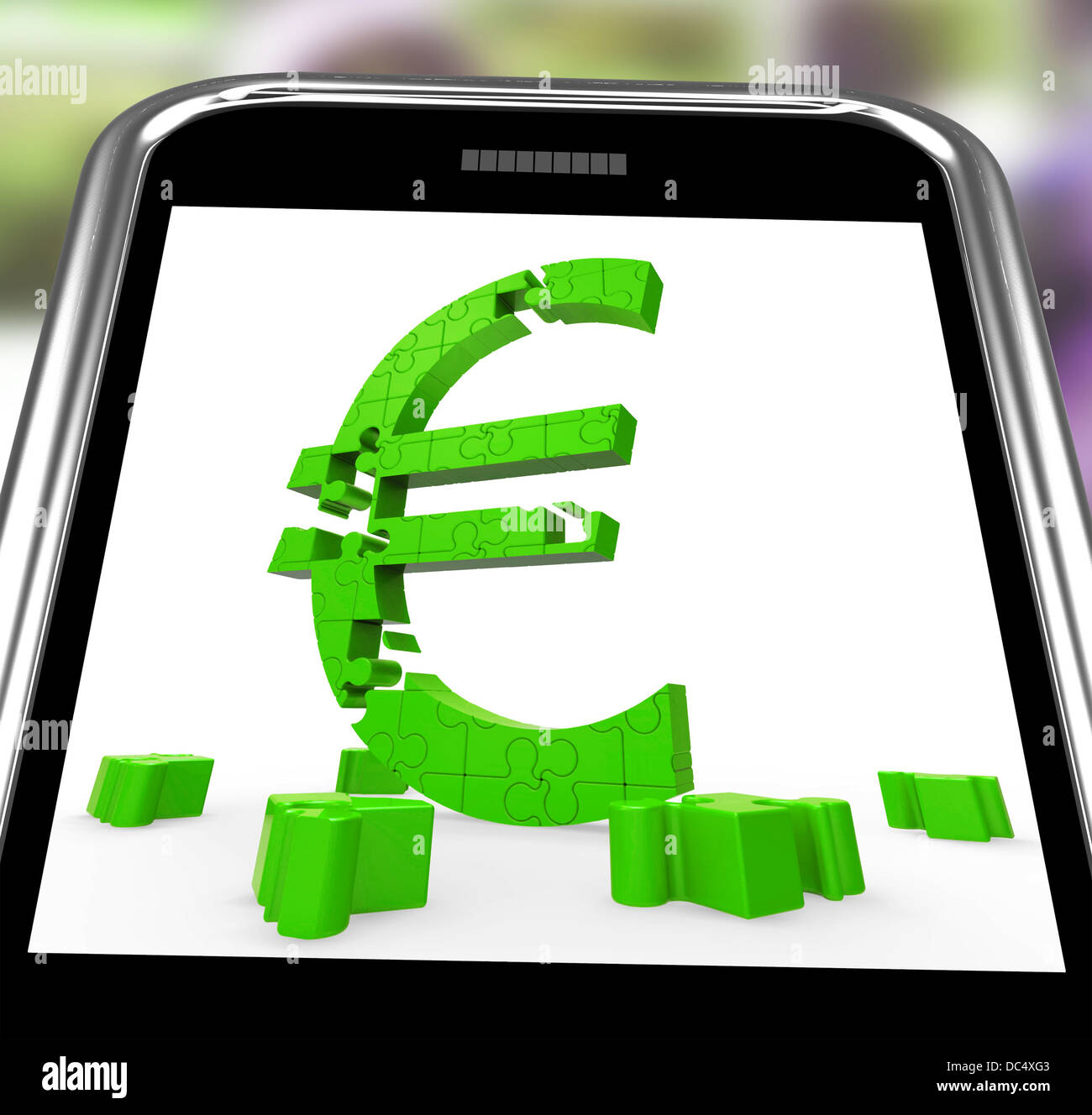 Euro-Symbol auf Smartphone zeigt europäische Geld Stockfoto