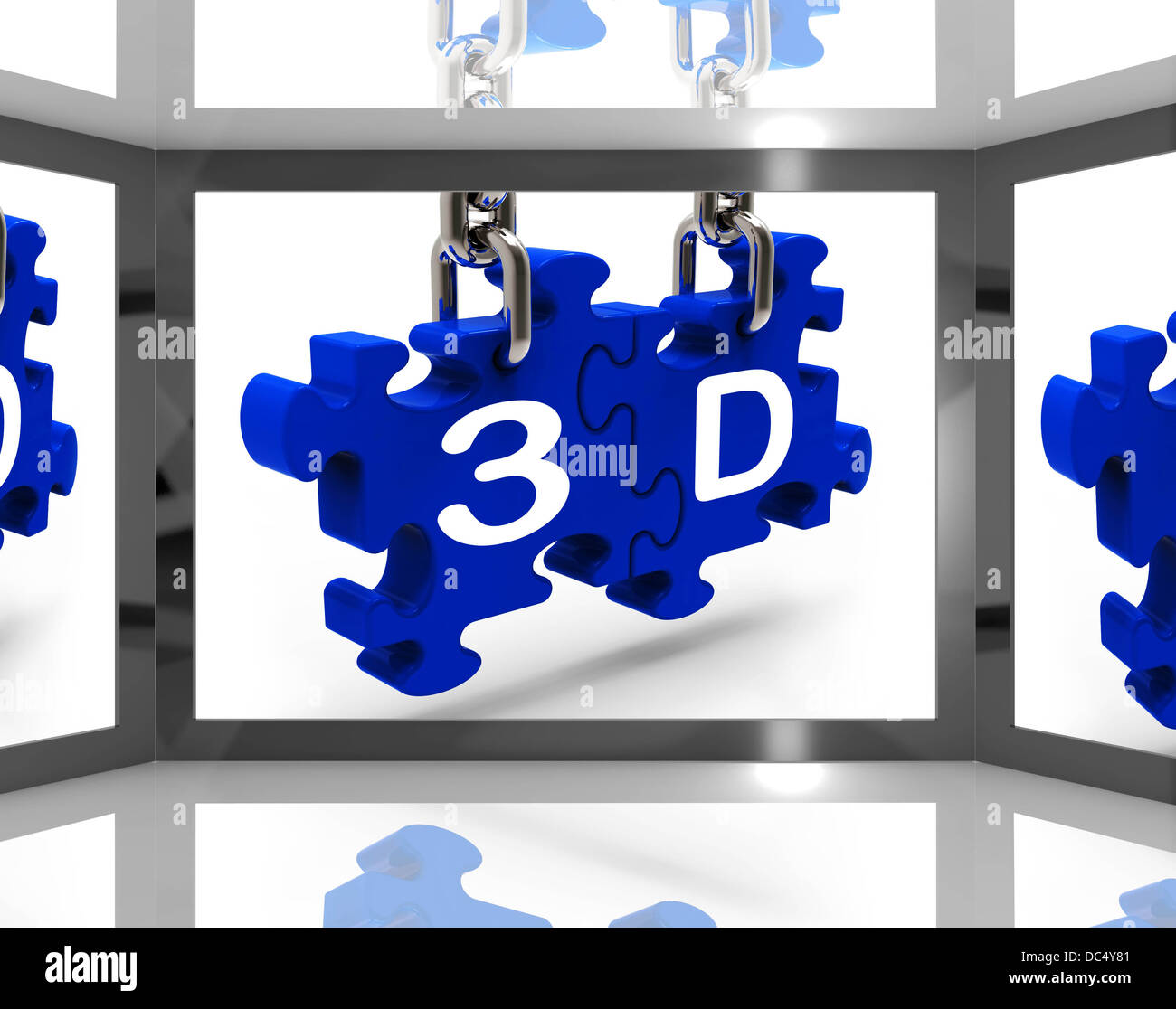 3D auf dem Bildschirm zeigt drei dimensionales Fernsehen Stockfoto