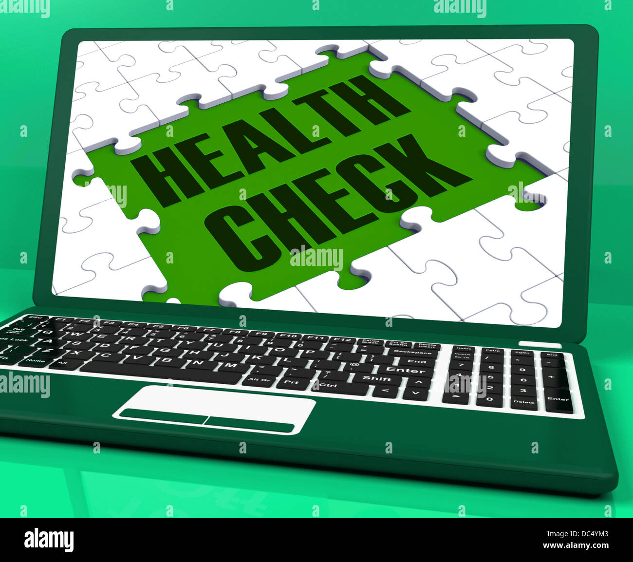 Gesundheits-Check auf Laptop zeigt medizinische Untersuchungen Stockfoto