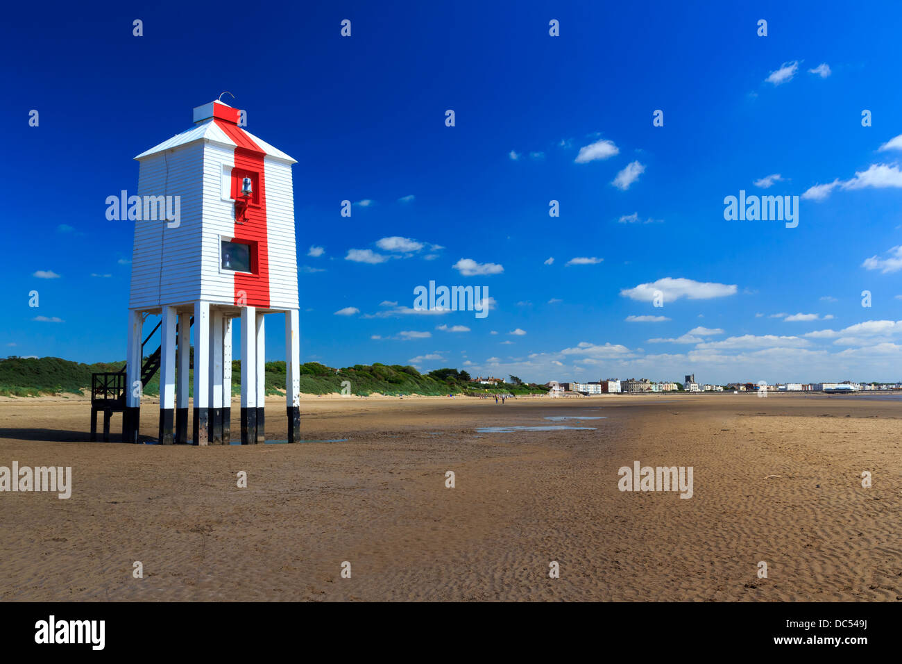 Hölzerne Leuchtturm am Strand von Burnham On Sea, Somerset England UK Stockfoto