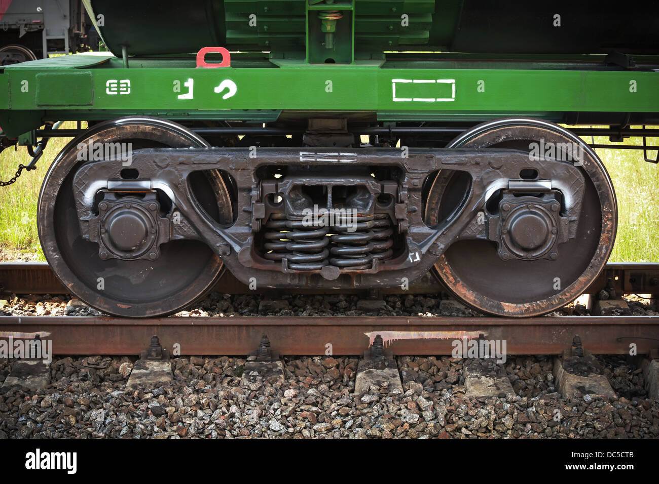 Industrielle Waggon Räder Nahaufnahme Foto Stockfoto