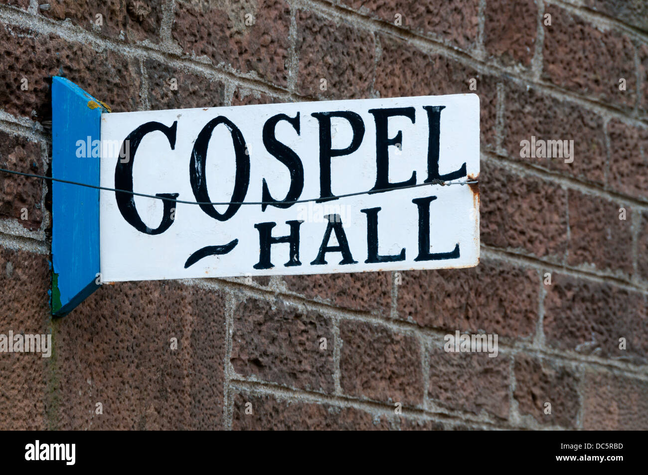 Ein Zeichen für die Gospel Hall in St Margarets Hope, South Ronaldsay, Orkney. Stockfoto