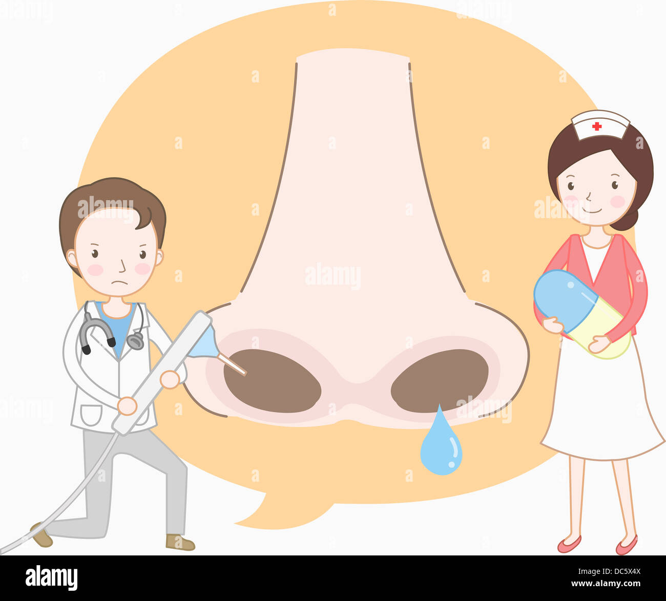 Beispiel für einen Arzt und Krankenschwester Aushärtung Nase Stockfoto