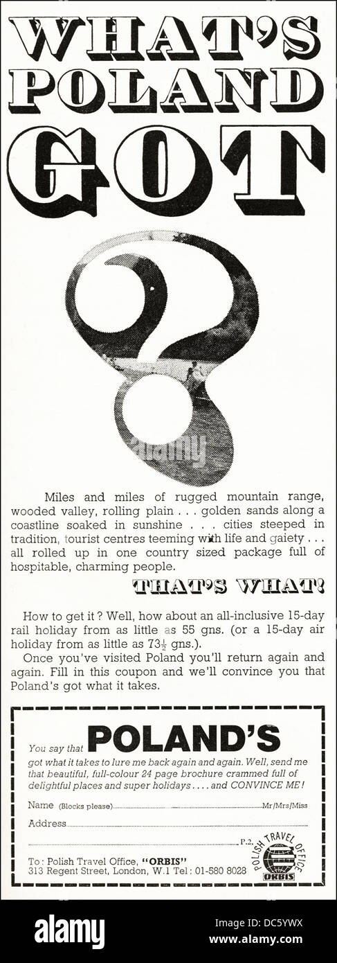 Werbung für Polen Tourismus Magazin Anzeige ca. 1968 Stockfoto