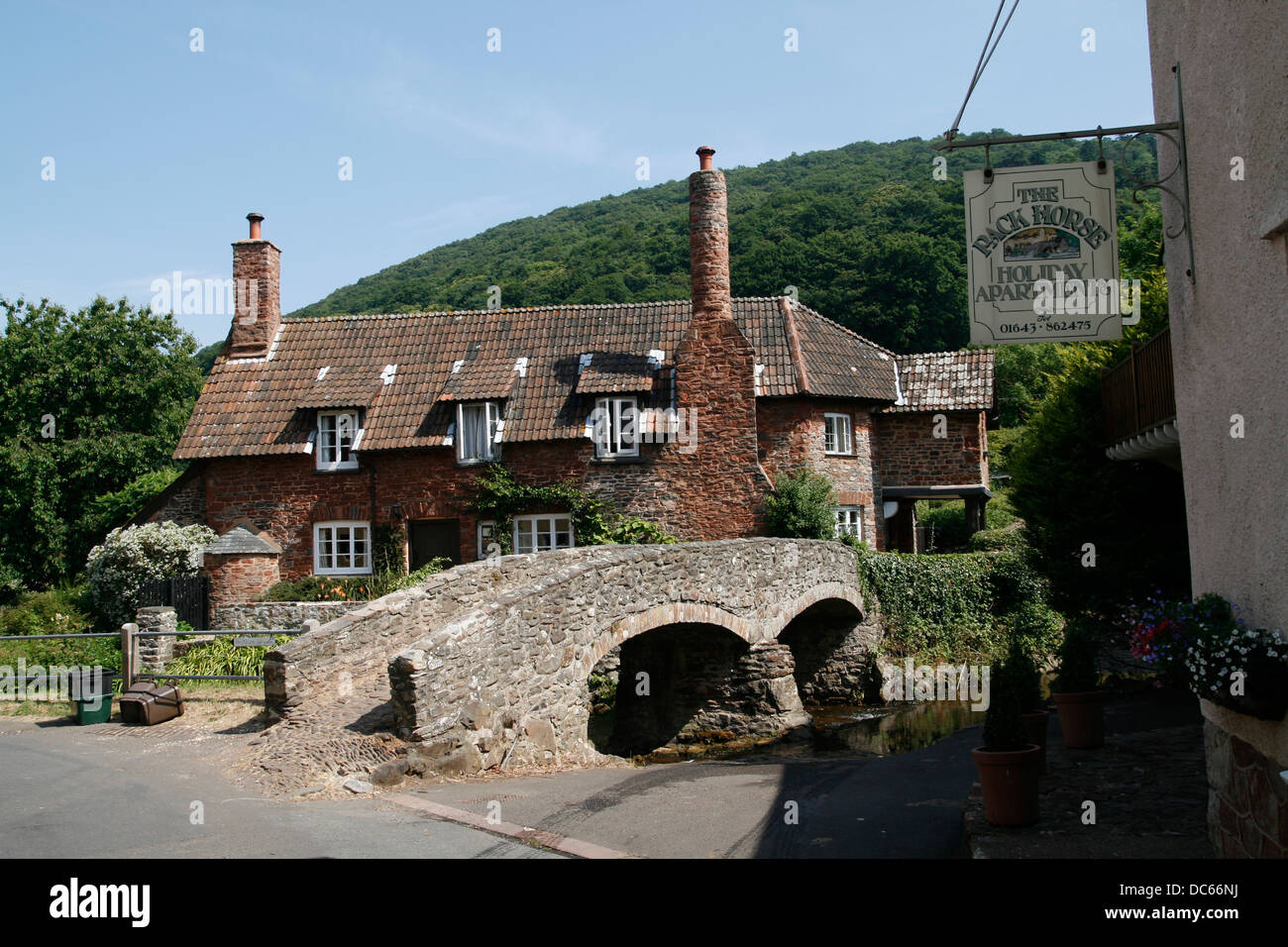 Lastesel Brücke und Ferienhaus Allerford Somerset England UK Stockfoto