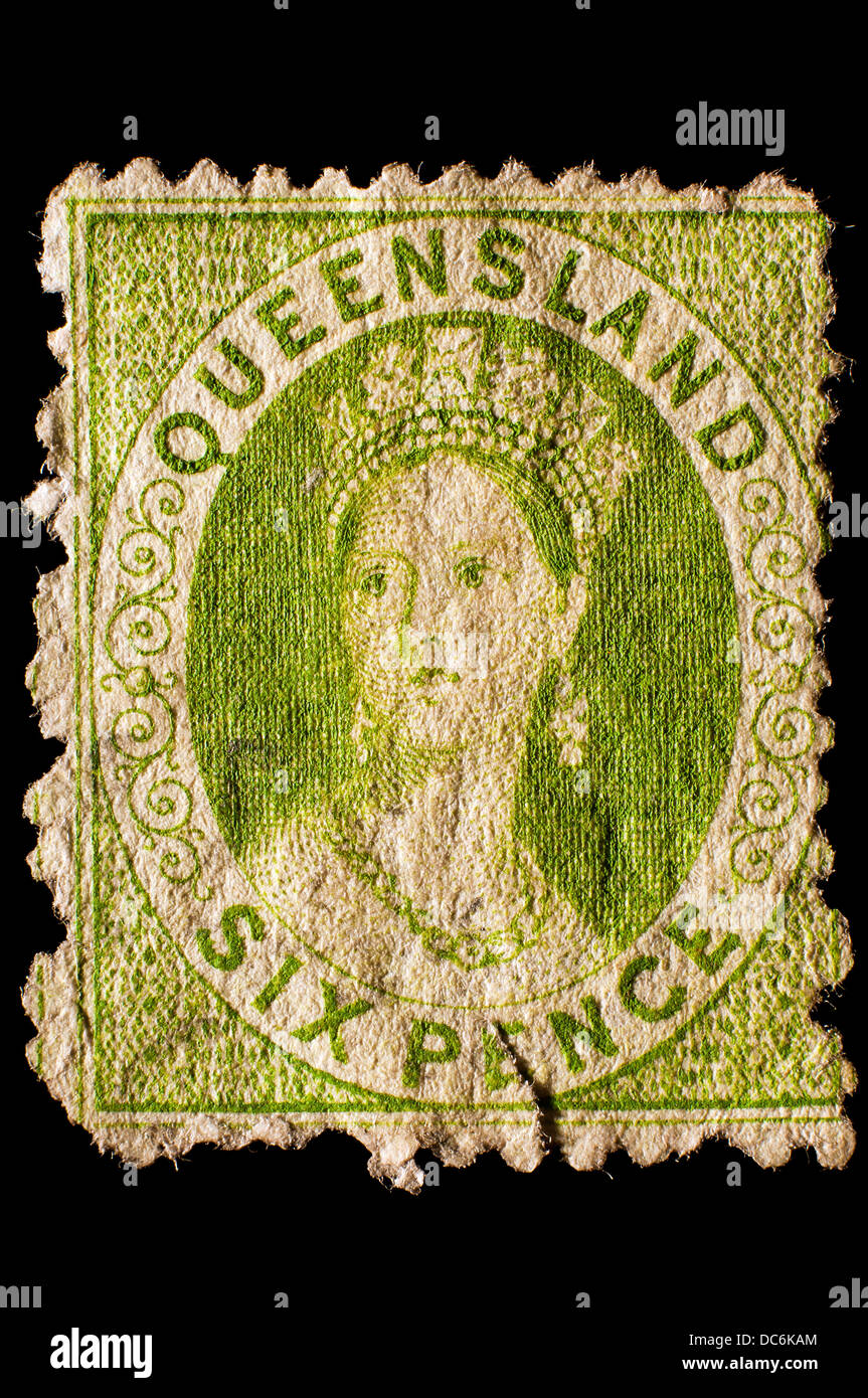 Alte Briefmarke von Queensland, Australien Stockfoto