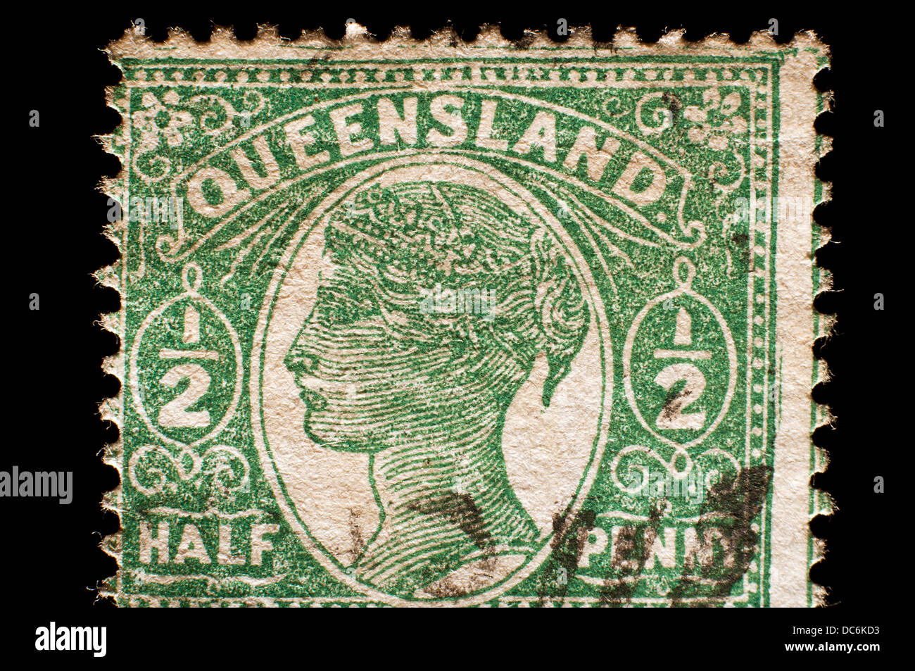 Alte Briefmarke von Queensland, Australien Stockfoto