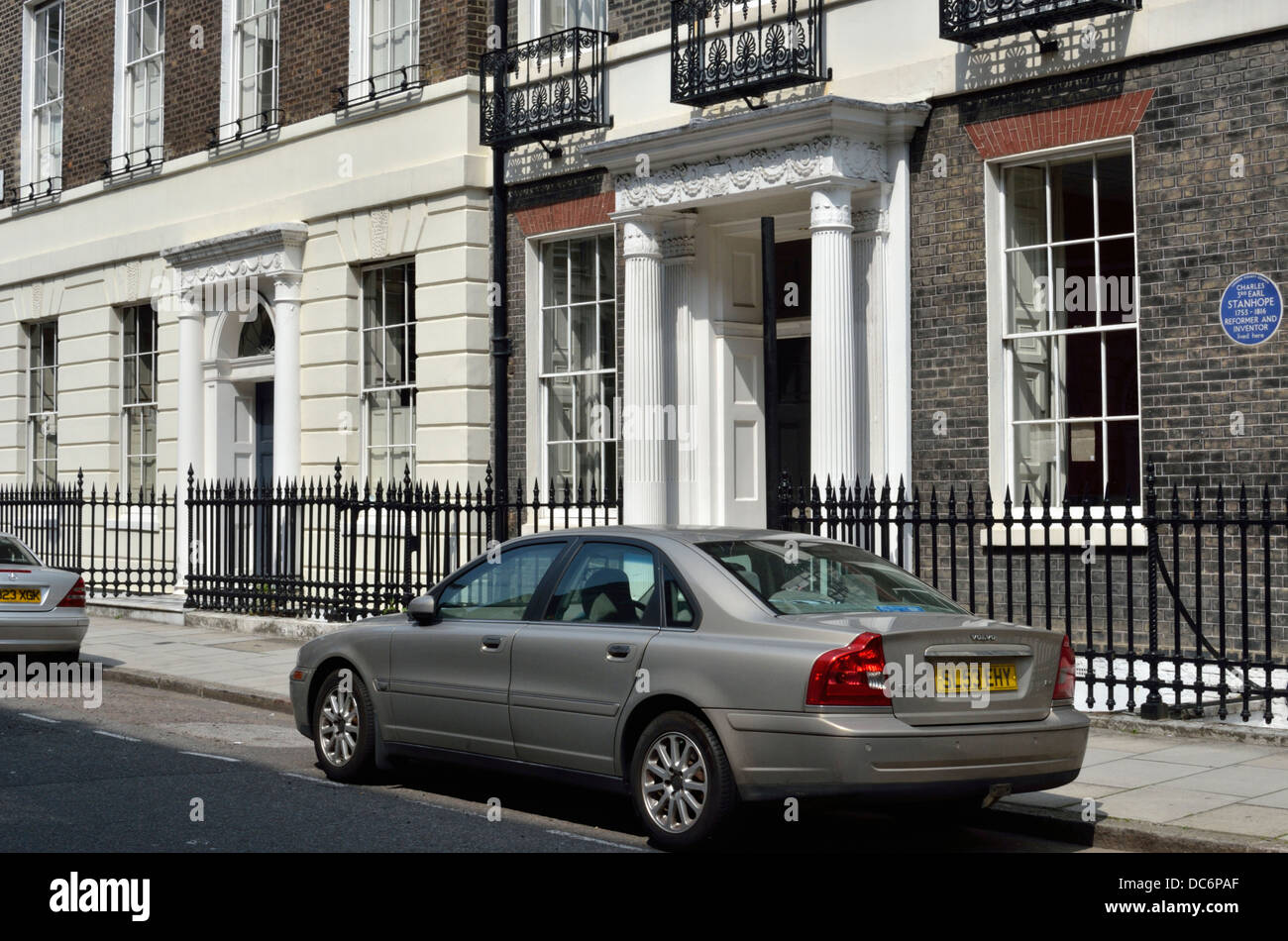 Das ehemalige Haus von Charles, 3. Earl Stanhope in Mansfield Street W1, Marylebone, London, Großbritannien. Stockfoto