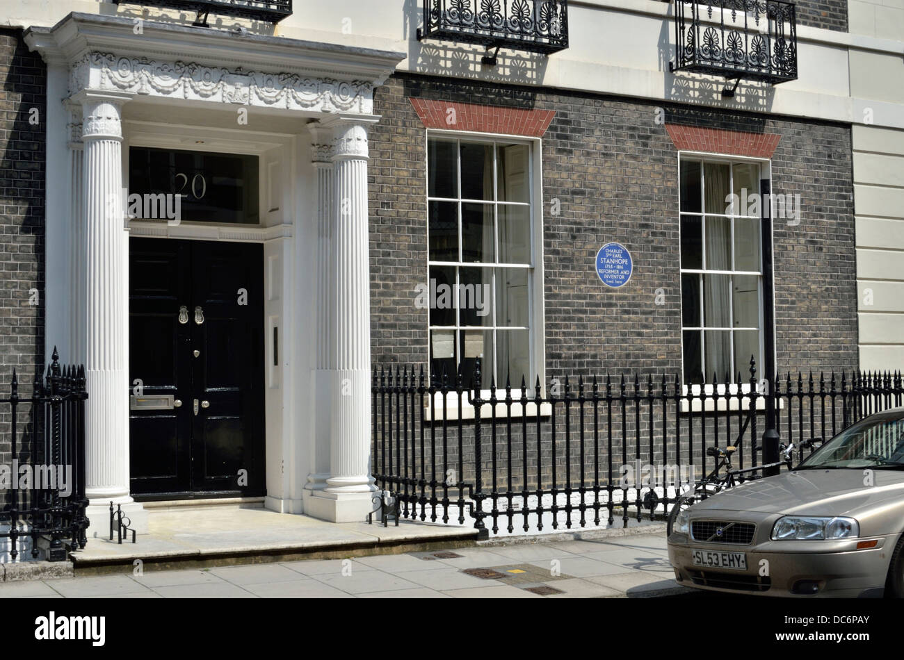 Das ehemalige Haus von Charles, 3. Earl Stanhope in Mansfield Street W1, Marylebone, London, Großbritannien. Stockfoto