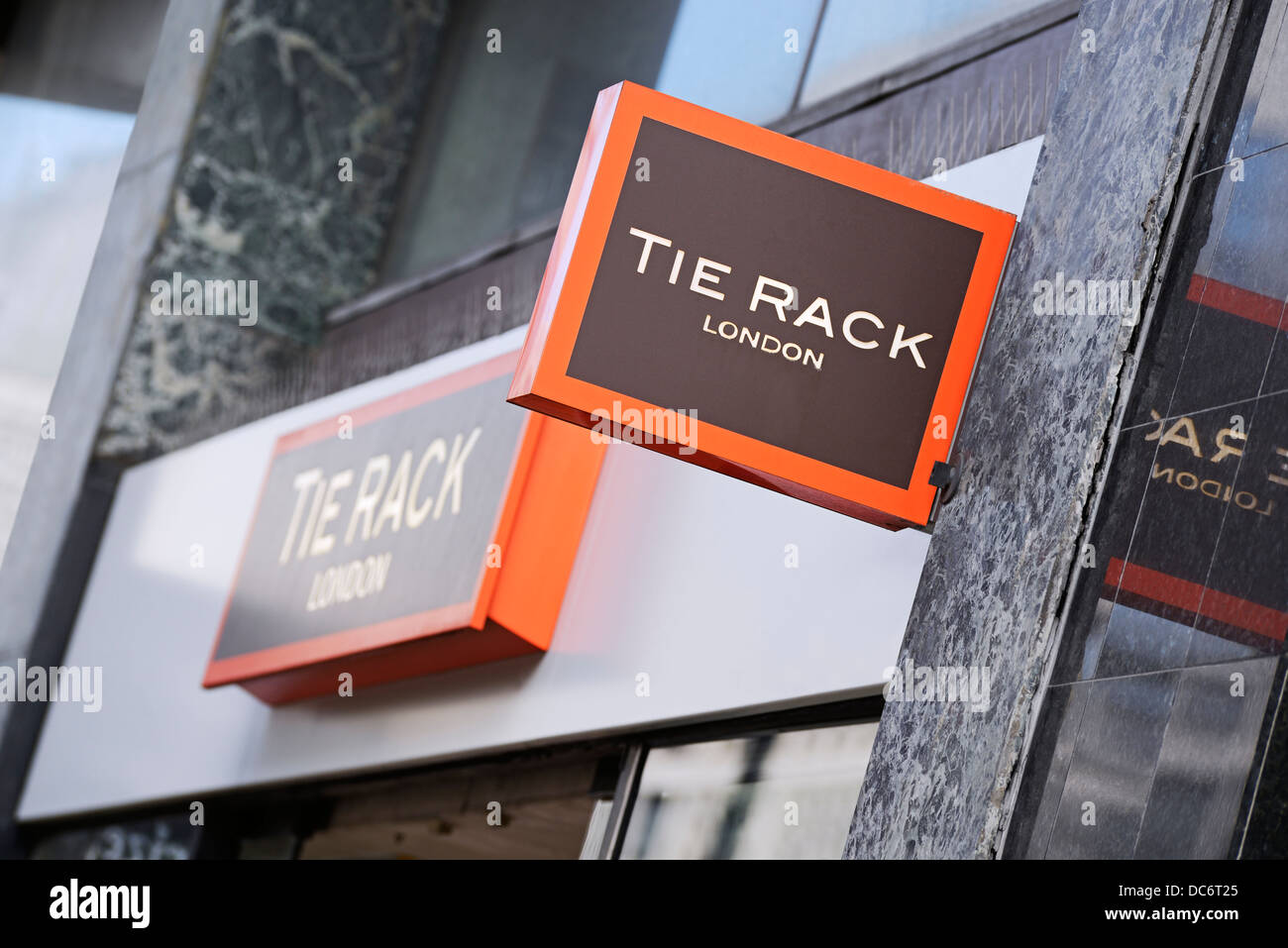 Tie Rack Ladenschild, Oxford Street, London, UK. Stockfoto