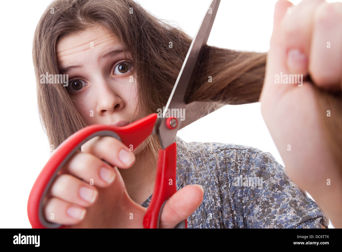 Porträt-Teenager-Mädchen auf weißem Hintergrund Stockfoto