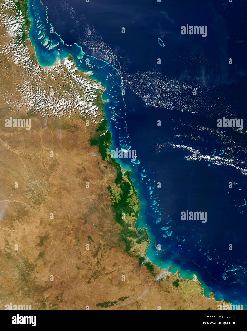 Satelliten-Ansicht des Great Barrier Reef, Australien Stockfoto