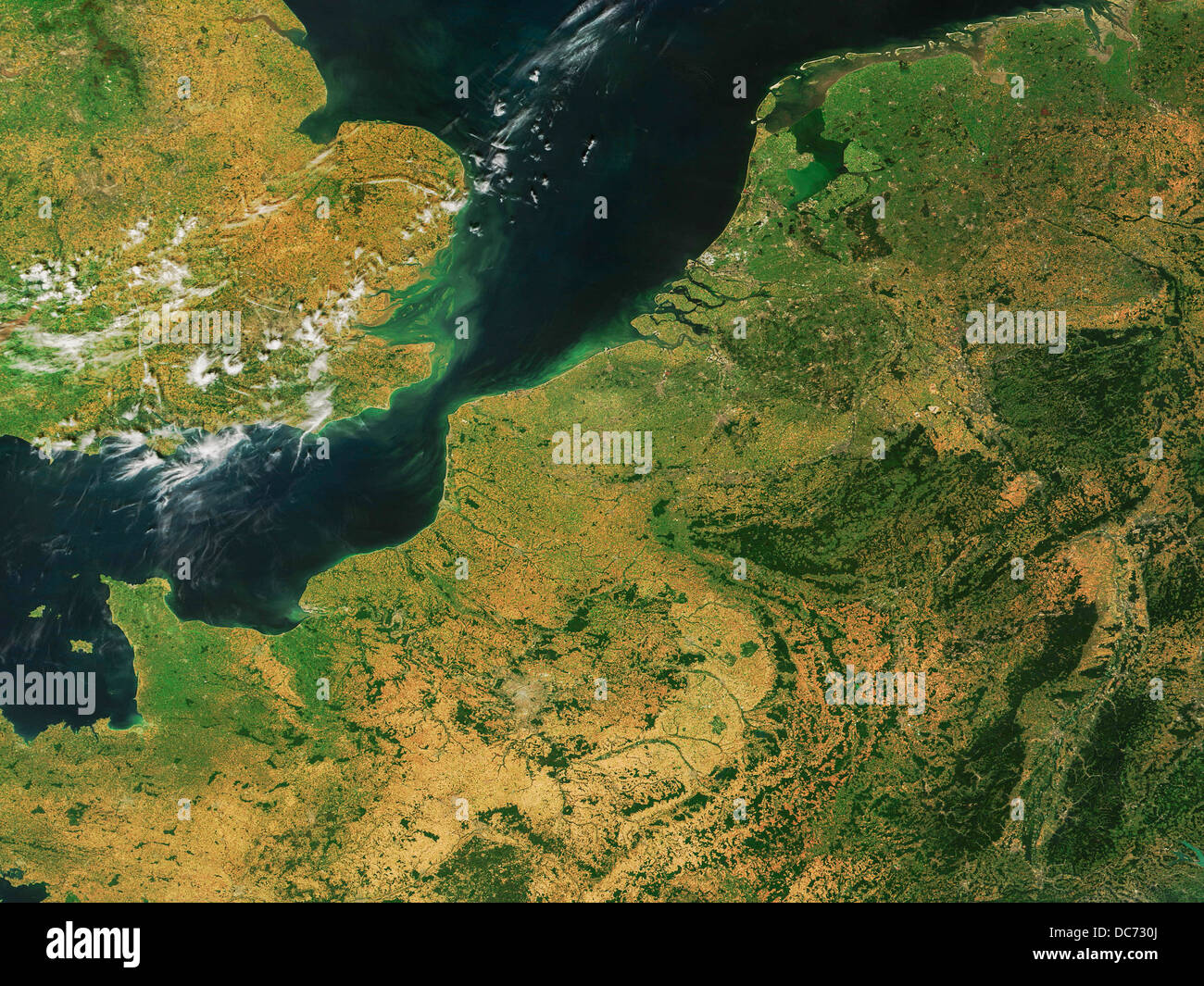 Satelliten-Ansicht der Niederlande und South East England Stockfoto