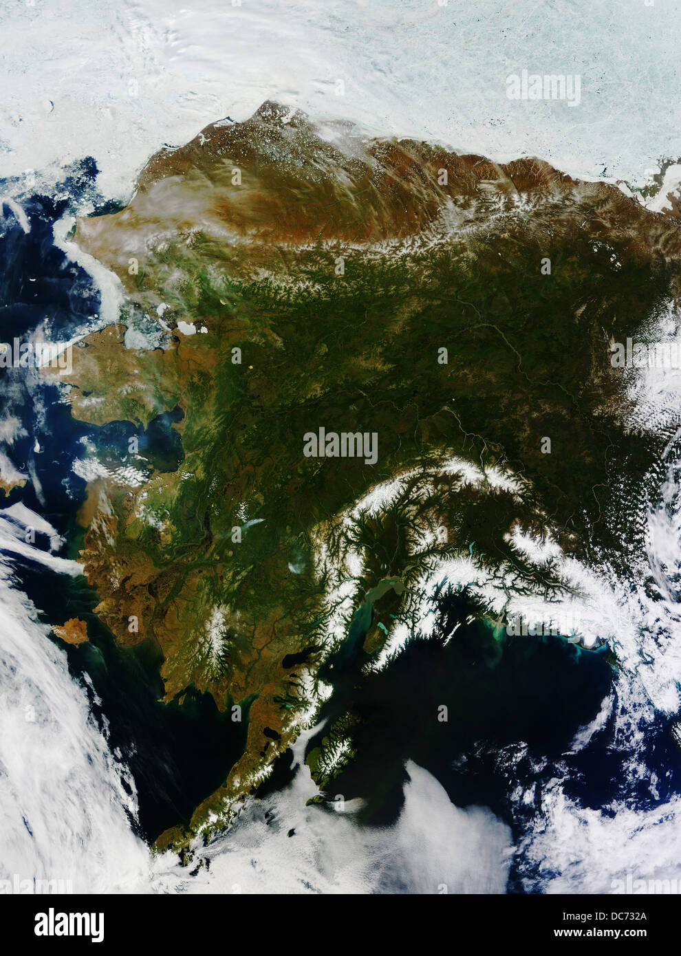 Klar Satellitenansicht von Alaska, USA Stockfoto