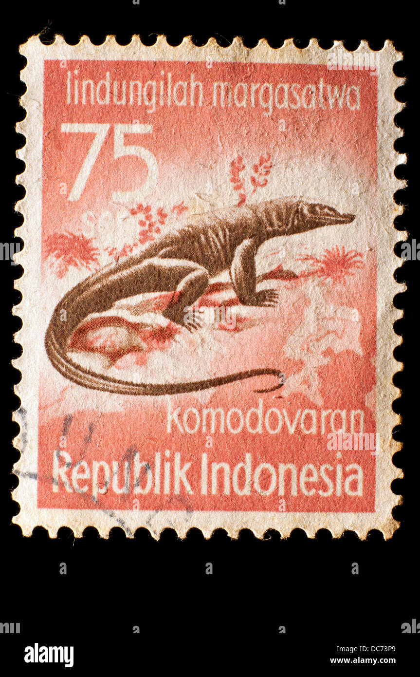 Komodo Dragon Indonesien Briefmarke Stockfoto