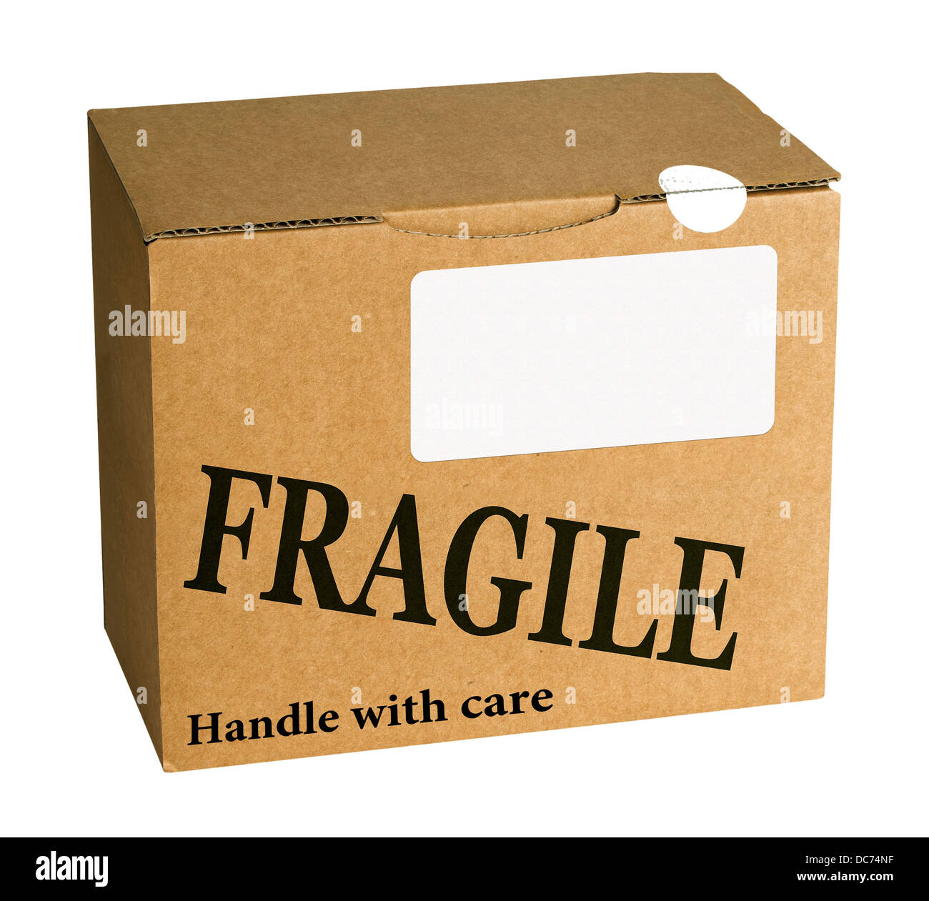 Fragile Paket - leeres Etikett für Ihre Nachricht. Stockfoto