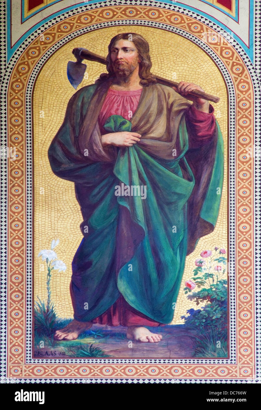 Wien - Juli 27: Fresko von Jesus Christus als Gärtner von Karl von Blaas aus dem Jahr 1858 im Kirchenschiff der Altlerchenfelder Kirche Stockfoto