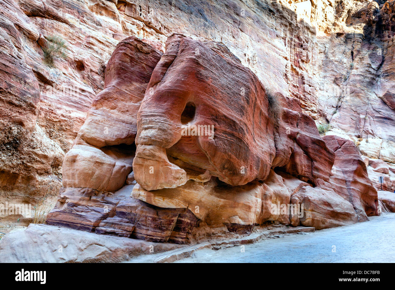 Felsformation in Al Siq-Schlucht in Petra, Jordanien Stockfoto