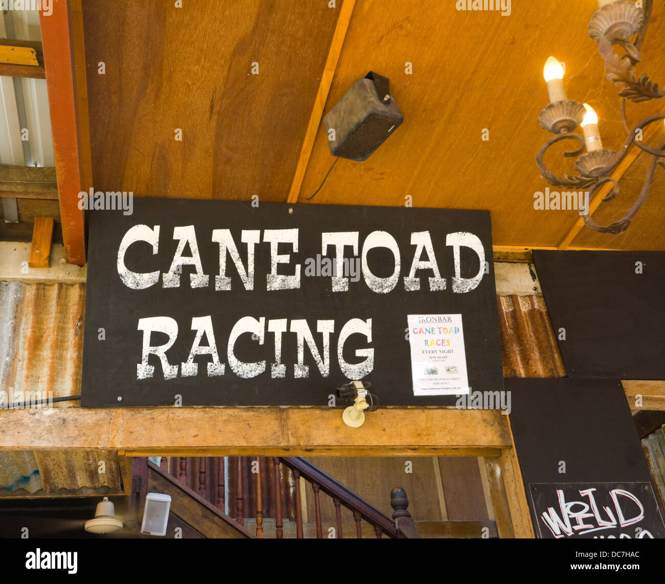 Cane Toad Racing Zeichen - Port Douglas - nördlichen Queensland - Australien Stockfoto