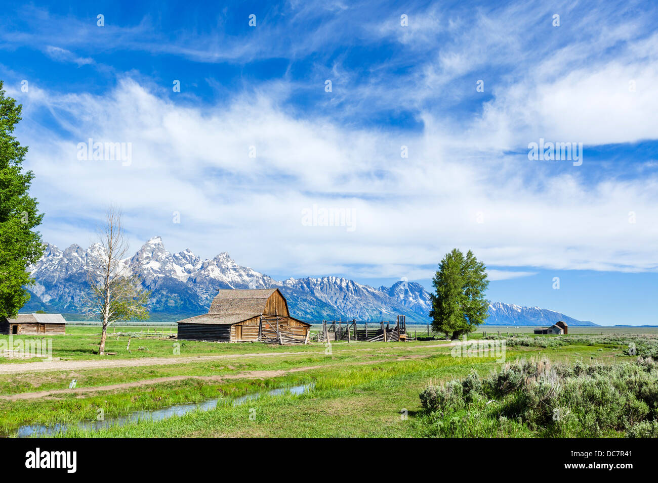 Historischen Mormone Row, Grand-Teton-Nationalpark, Jackson Hole, Wyoming, USA Stockfoto