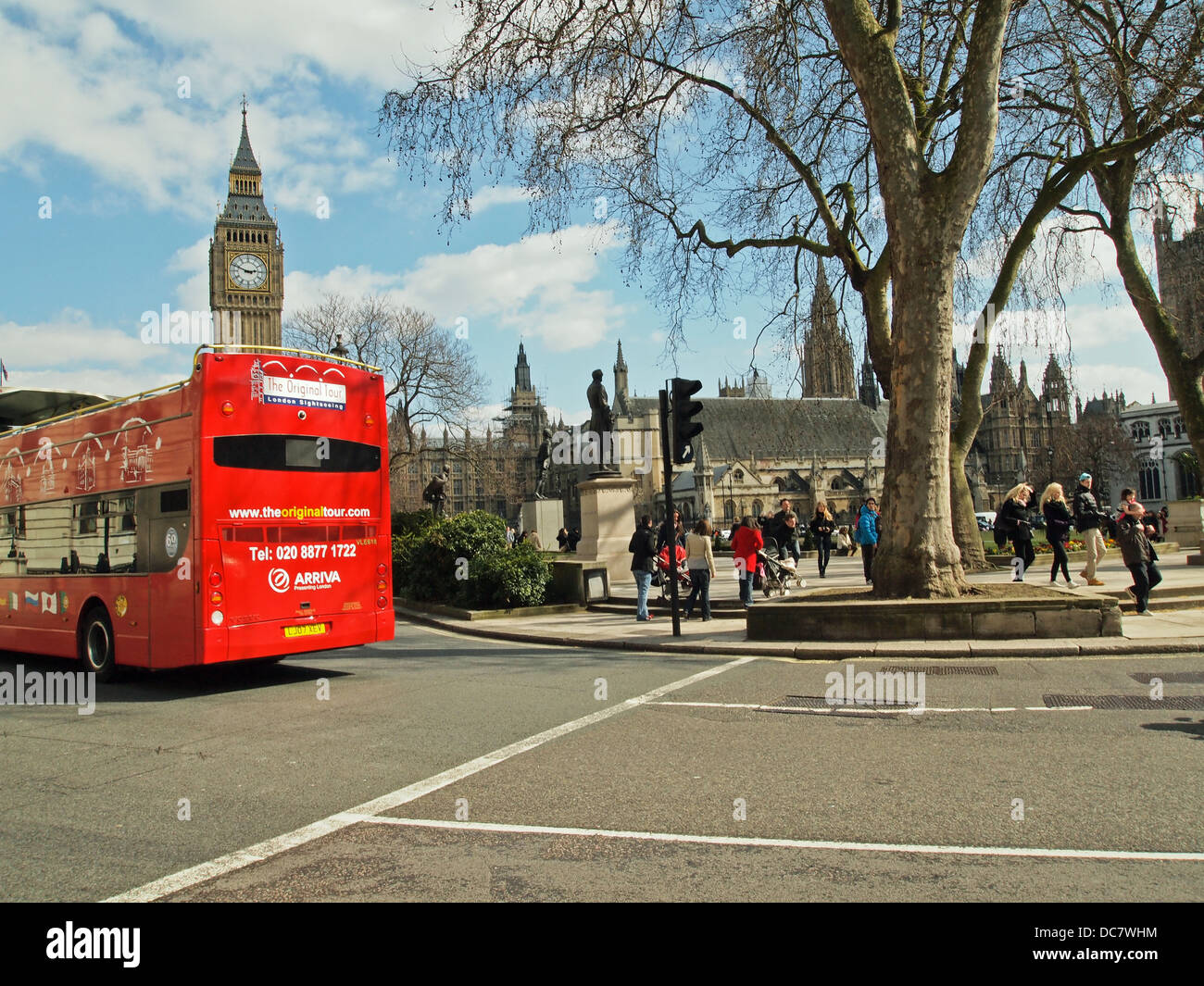 Big Ben mit roten Bus in Szene-Westminster-London-Vereinigtes Königreich-England Stockfoto