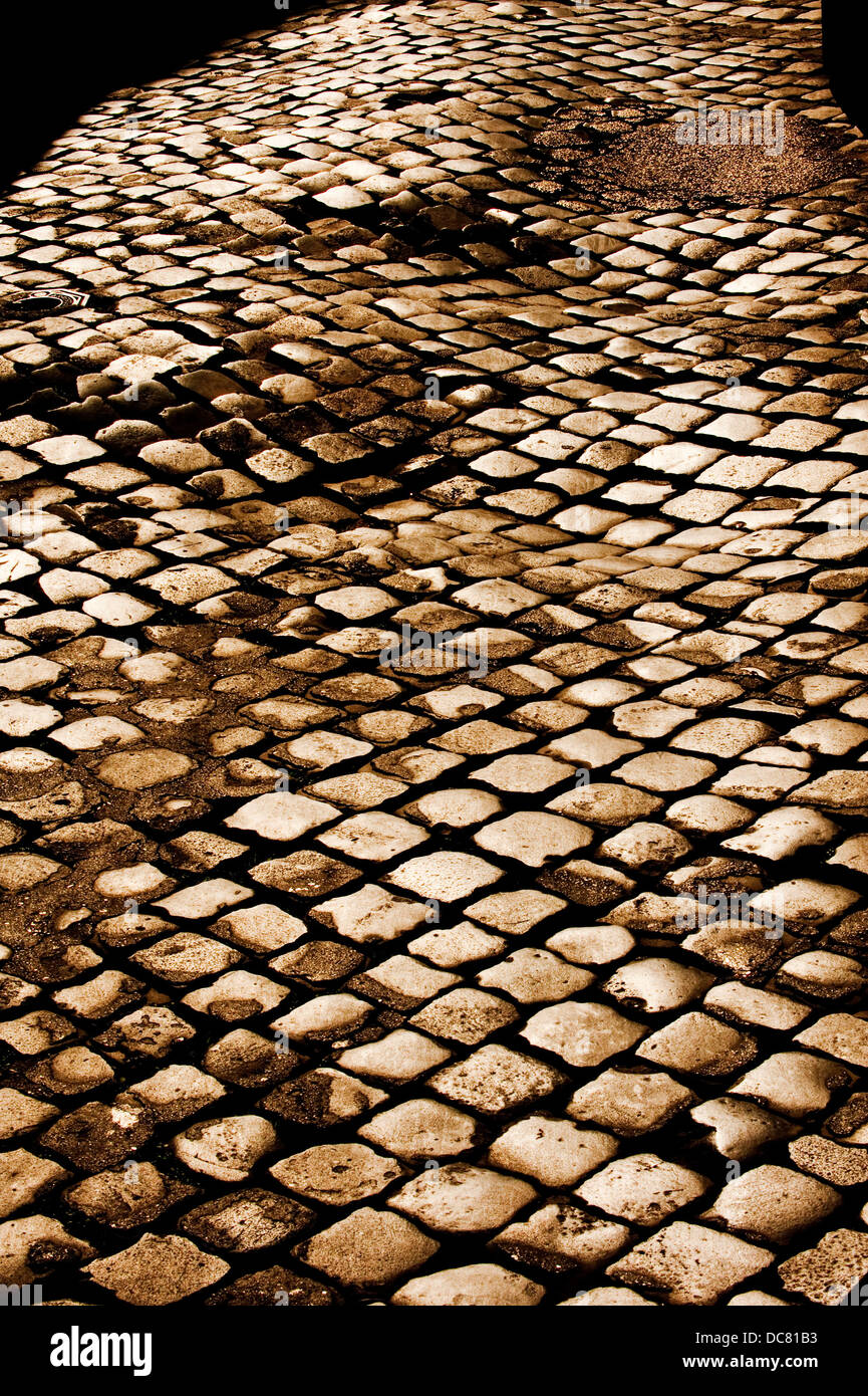 Strukturierte Daten von Pflastersteinen in Rom, Italien Stockfoto