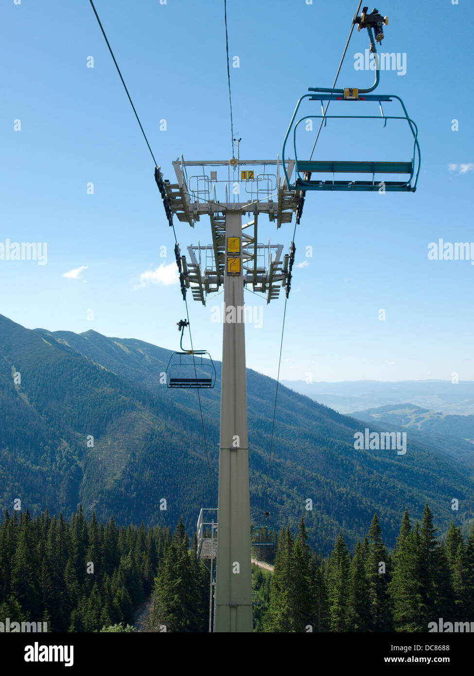 Seilbahn Seilbahn erhöhten Verdrahtungskanal in der niedrigen Tatra Srdiečko Chopok Slowakei bauen im 20. Jahrhundert Sommerberge Stockfoto