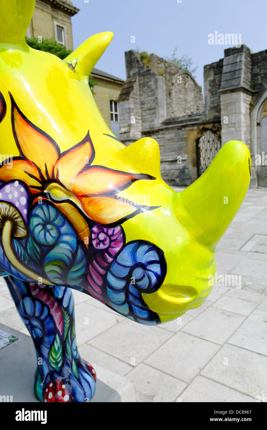 Psychedelisches Rhino, Art Rhino Project, Southampton, Hampshire, England, GB, GB. Stockfoto