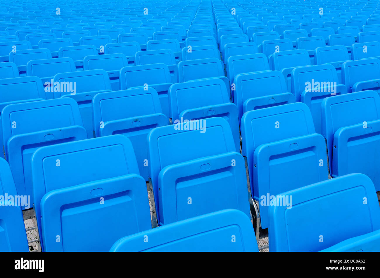 Leere blaue Sitze in einem Stadion Stockfoto