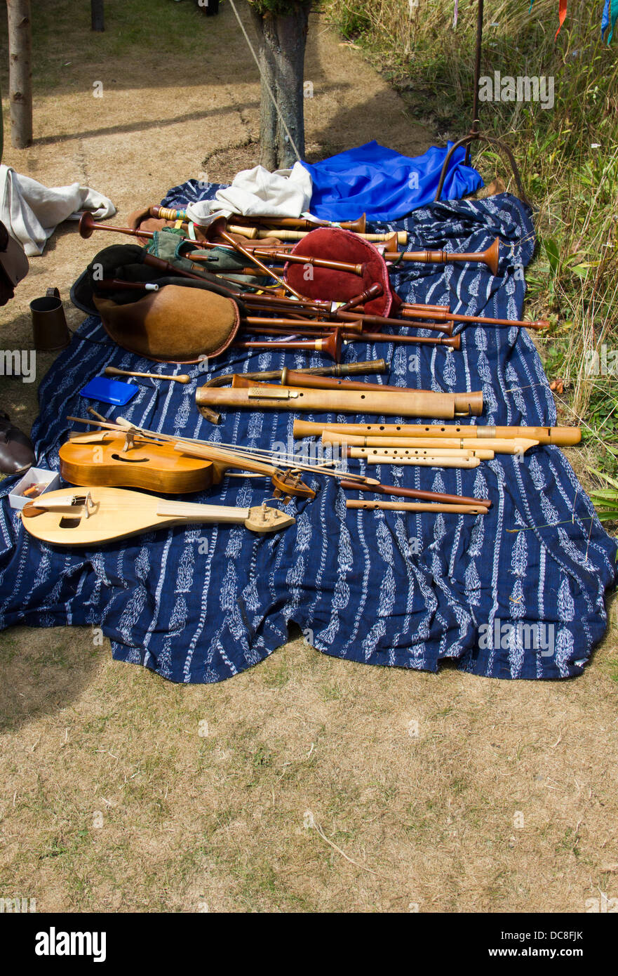 Mittelalterliche Fayre zeigt Musikinstrumente bei Arundel Cast; e in Arundel - West Sussex - UK Stockfoto