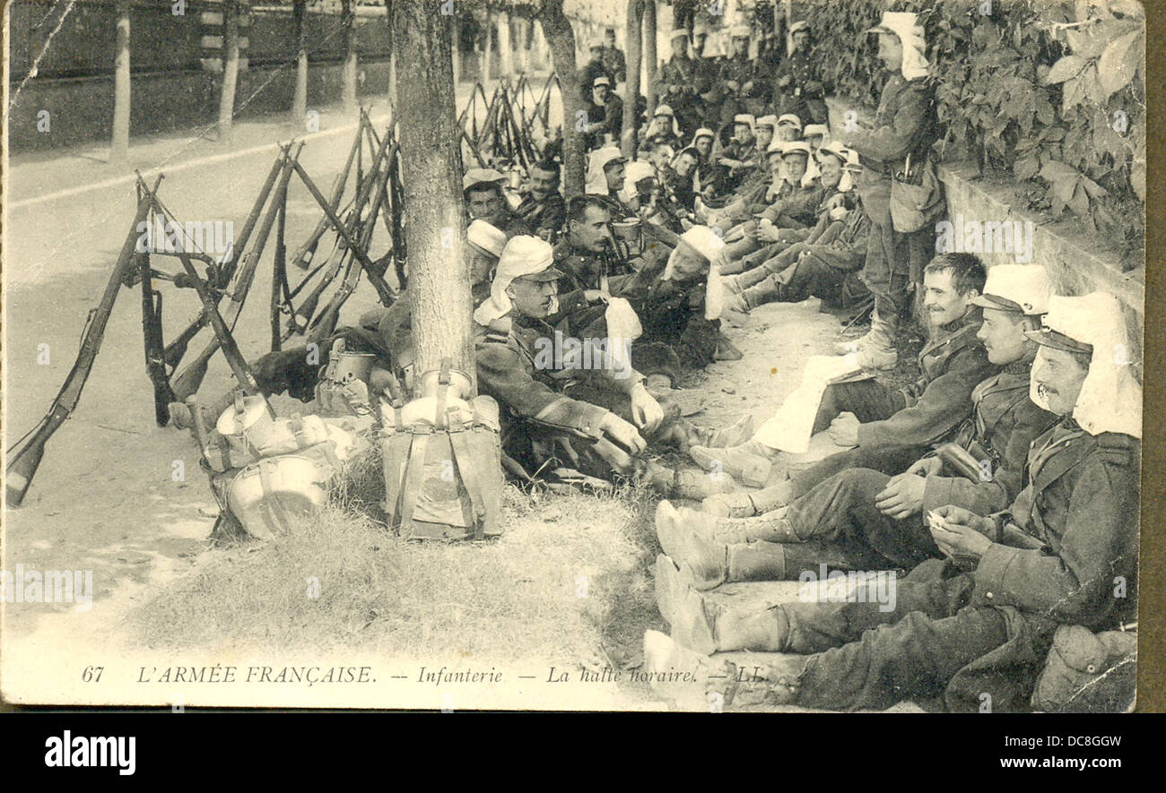 Erster Weltkrieg französische Postkarte der französischen Infanterie genießen die stündlichen halt Stockfoto